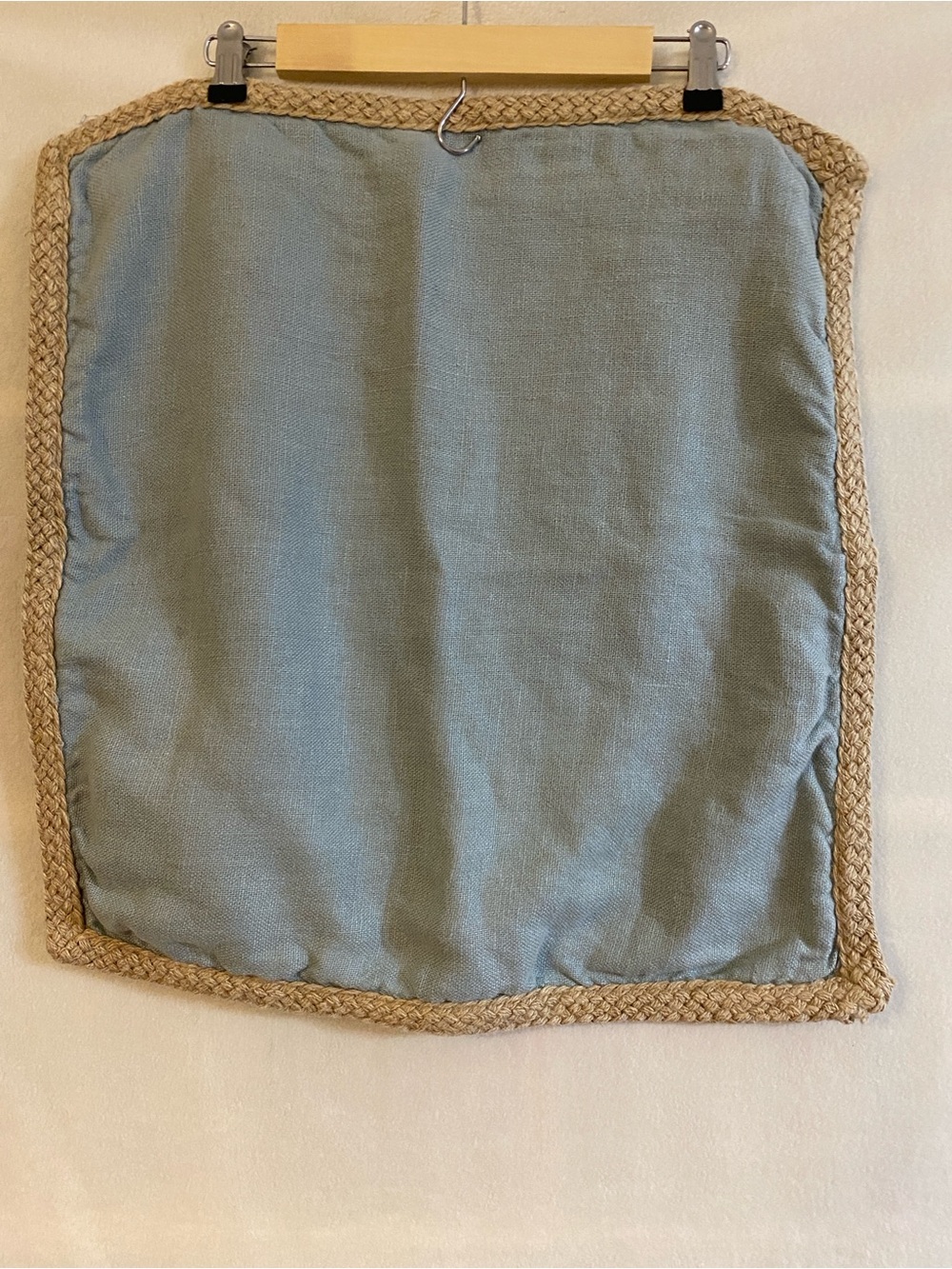 Set of 4 Pottery Barn blue 100% linen jute braid edge 20" x 20" pillow covers - Picture 11 of 15